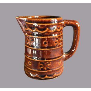 Marcrest Daisy Dot Brown Stoneware Creamer Syrup Pitcher Vintage USA 4"